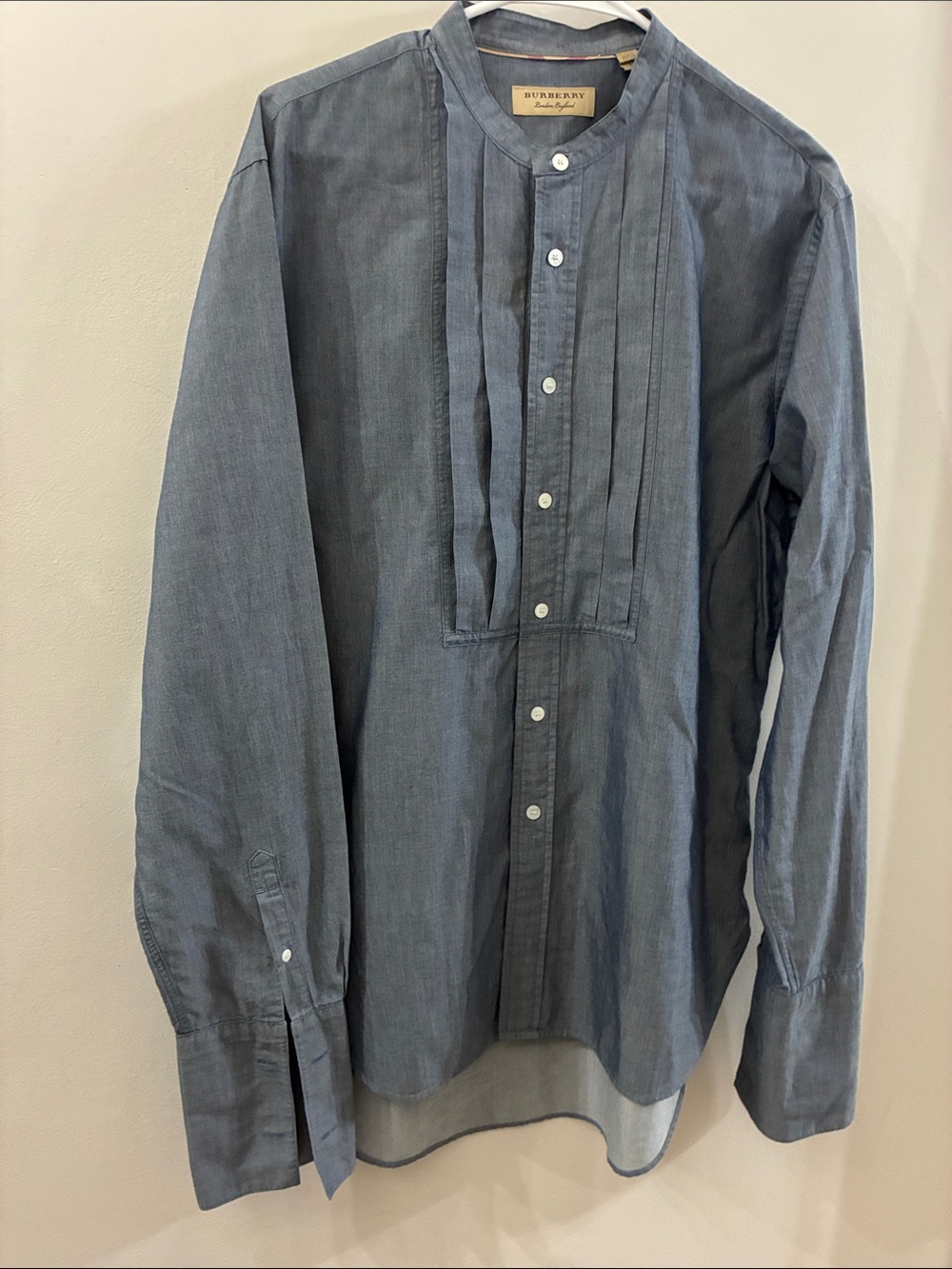 Burberry  Blue-Grey Pleated Front Men's dress   Shirt - large - cotton
